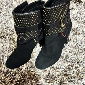 Michael Kors Black and Gold Studded Ankle Boots